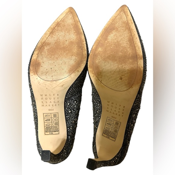 White House Black Market Hematite-Embellished High Heel Silver Jeweled Pumps 8.5 - Picture 8 of 12